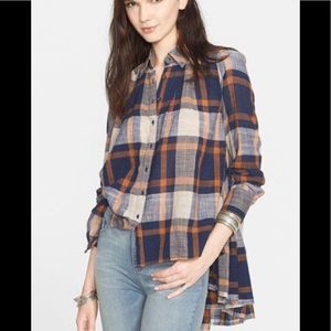 Free People Peppy In Plaid Button Down Long Sleeve Oversized Fall Tunic